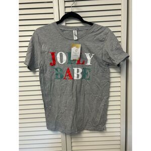 Jolly Babe NWT Gray Christmas T-Shirt, Sz Large